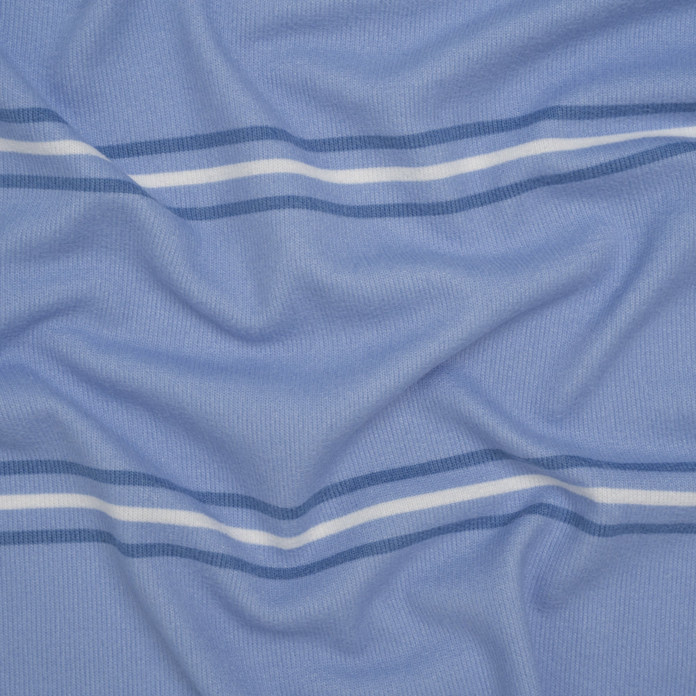 Brushed Stretch Polyester Sweater Knit - Country Blue and White Stripes - Deadstock - Joann Fabrics
