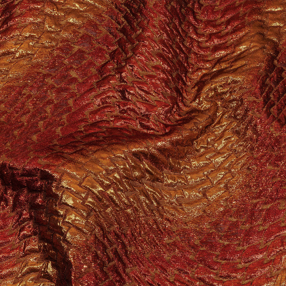 Metallic Copper, Scarlet and Wine Abstract Mosaic Luxury Brocade - Joann Fabrics
