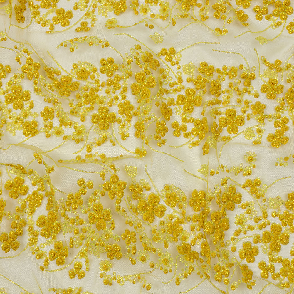3D Puffy Glitter Tulle - Lemon and Mustard Floral Stripes - Joann Fabrics