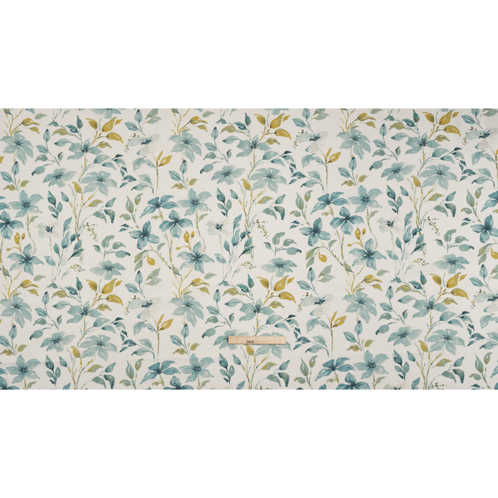 Printed Cotton Canvas - Azure Watercolor Floral Stems - British Imported - Joann Fabrics