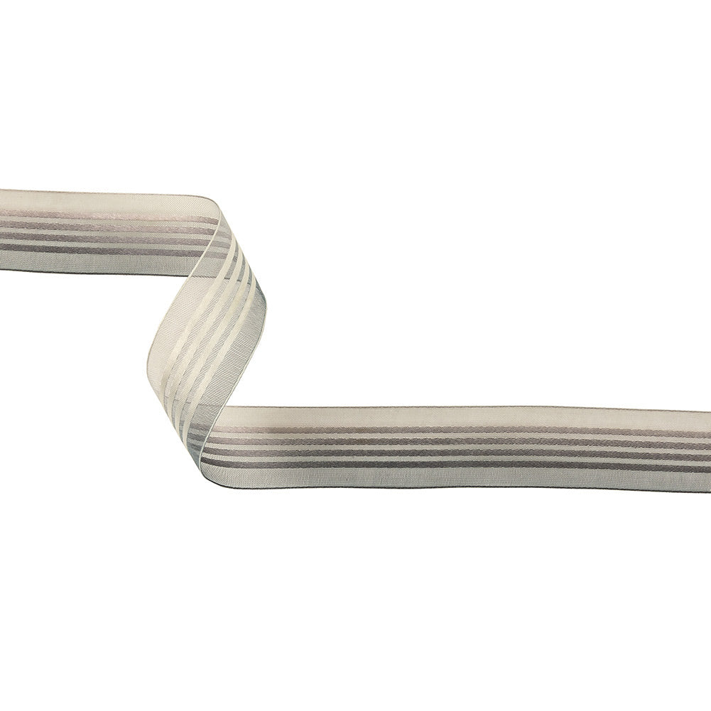 Gray Ombre Sheer Ribbon with Satin Stripes - 0.875