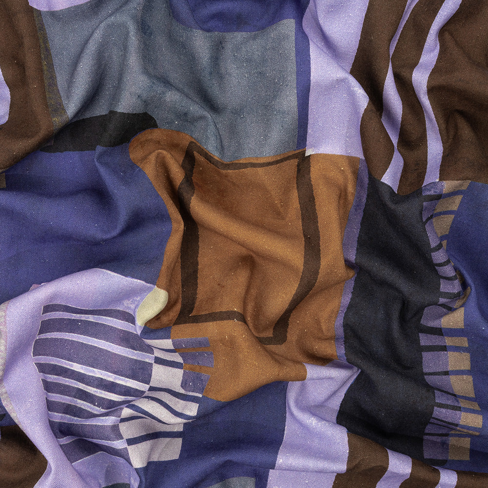 Linen and Rayon Woven Panel - Purple and Brown Painterly Geometric - Around the Block Print - Mood Exclusive Wisteria Collection - Joann Fabrics