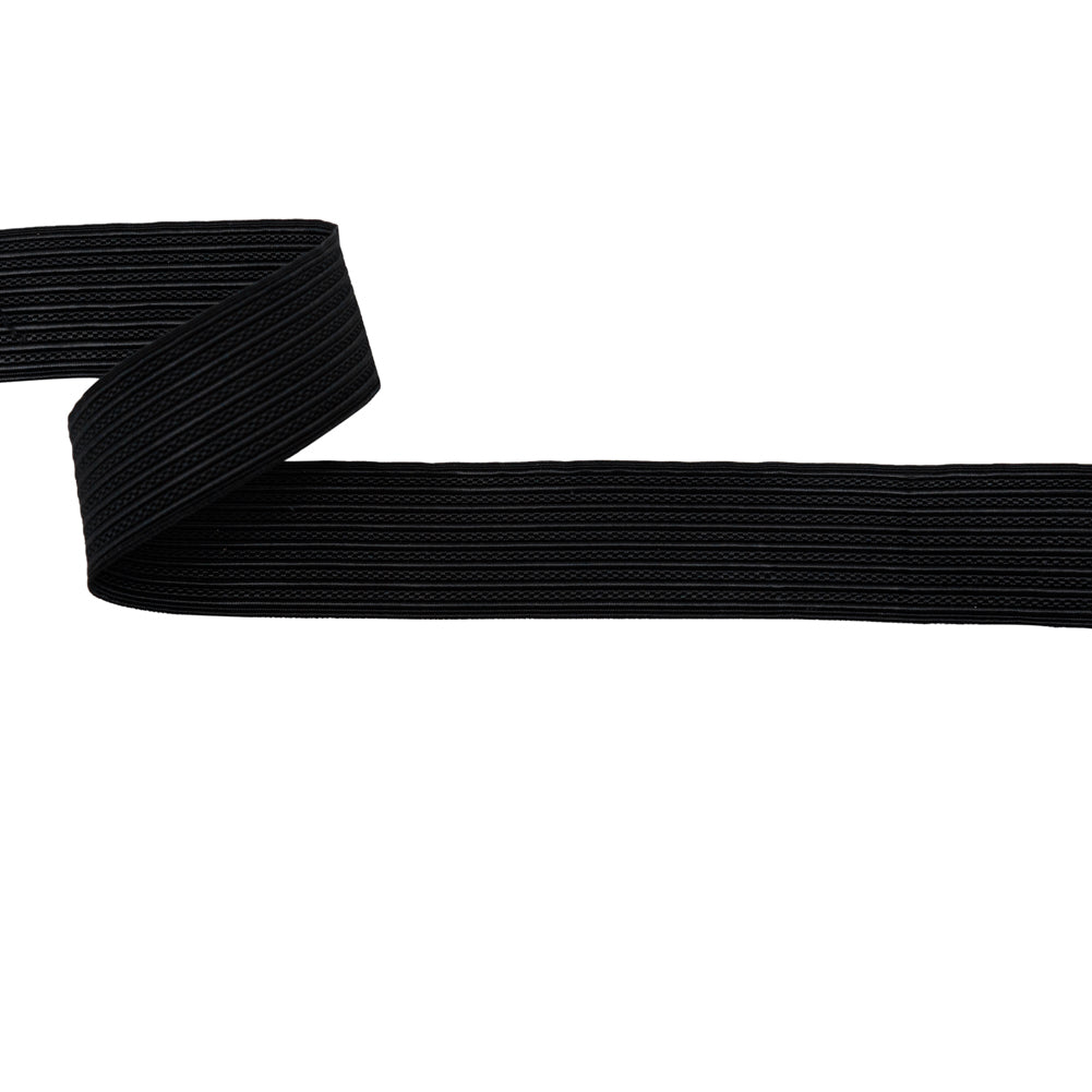 Italian Black Ribbed and Braided Embroidery Trim - 1.5