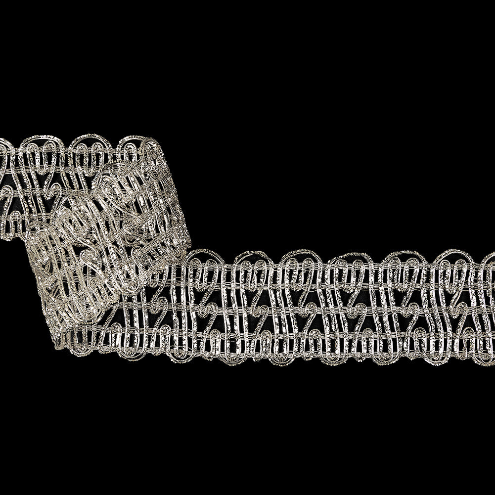 Vintage Metallic Silver Twisting Lines Braided Trim - 2