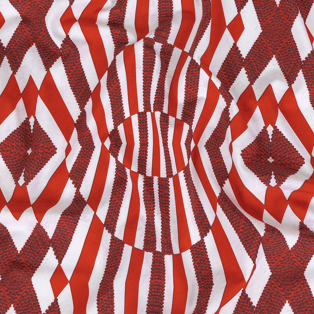 Compression Swimwear Tricot, UV Protective with Aloe Vera Microcapsules - Aurura Red and Burgundy Geometric - Caye Collection - Joann Fabrics