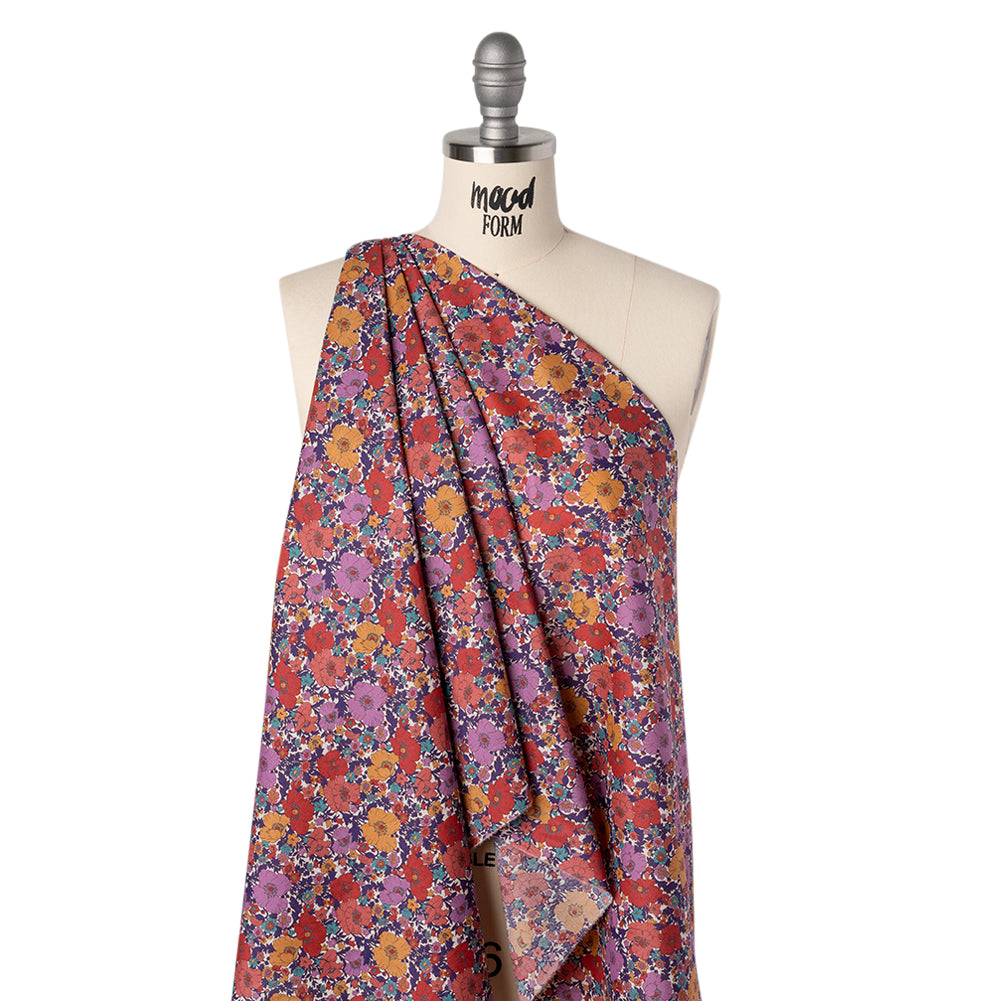 Liberty Fabrics Tana Lawn® - Meadow Song Purple - Golden Yellow, Red and Purple Flower Field - Joann Fabrics