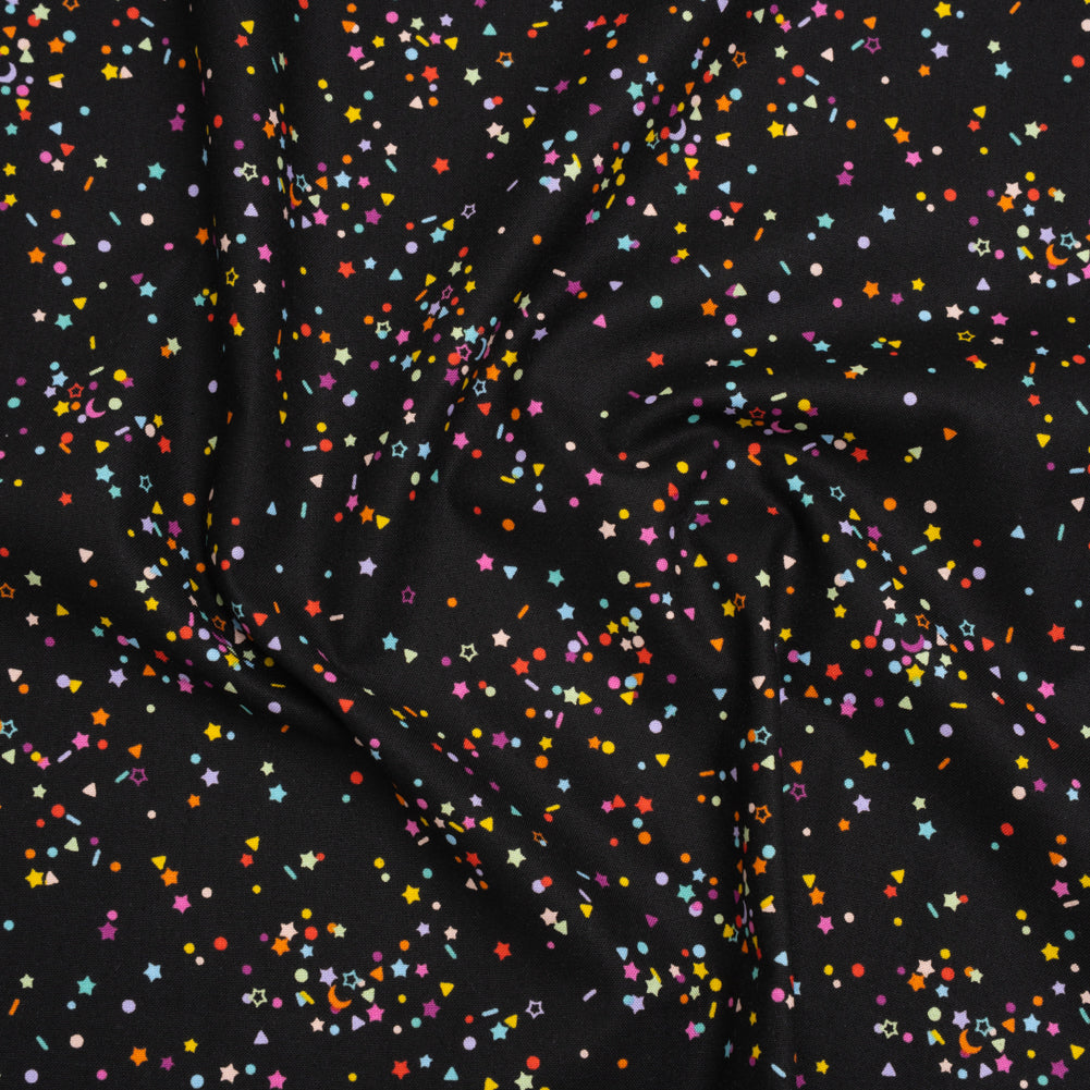 Printed Quilting Cotton by Ghazal Razavi for FIGO Studio - Black and Rainbow Sprinkles - Dusk Collection - Joann Fabrics
