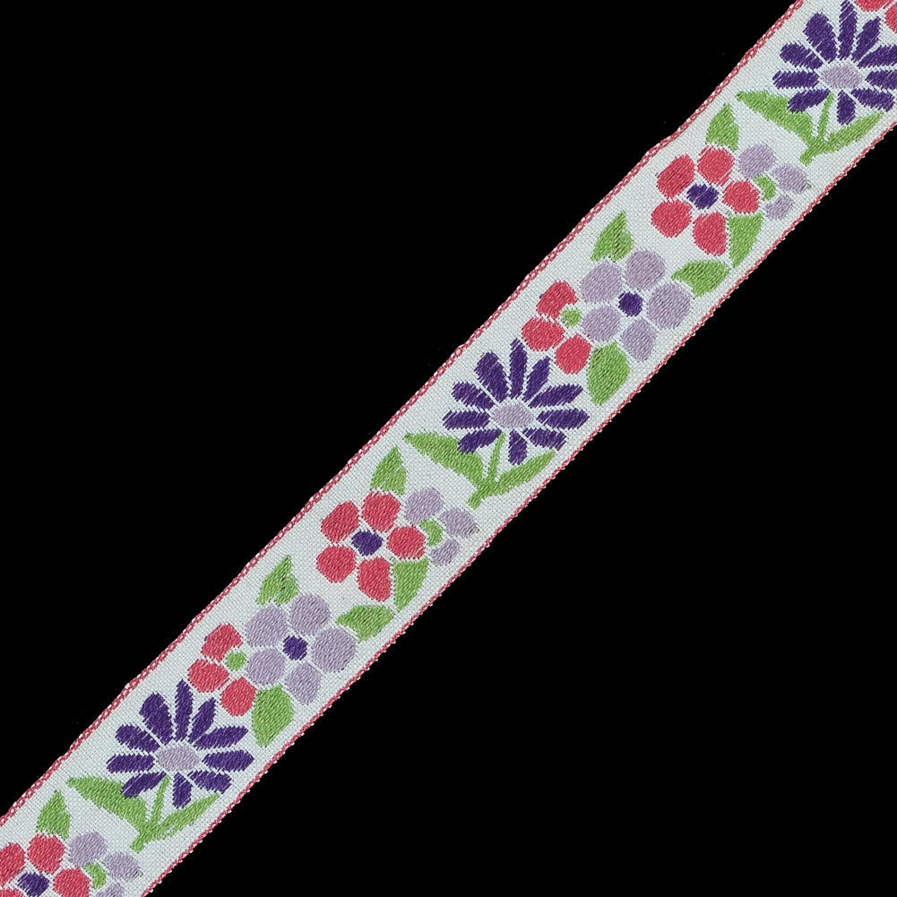 German Pink and Purple Floral Jacquard Ribbon - 0.75