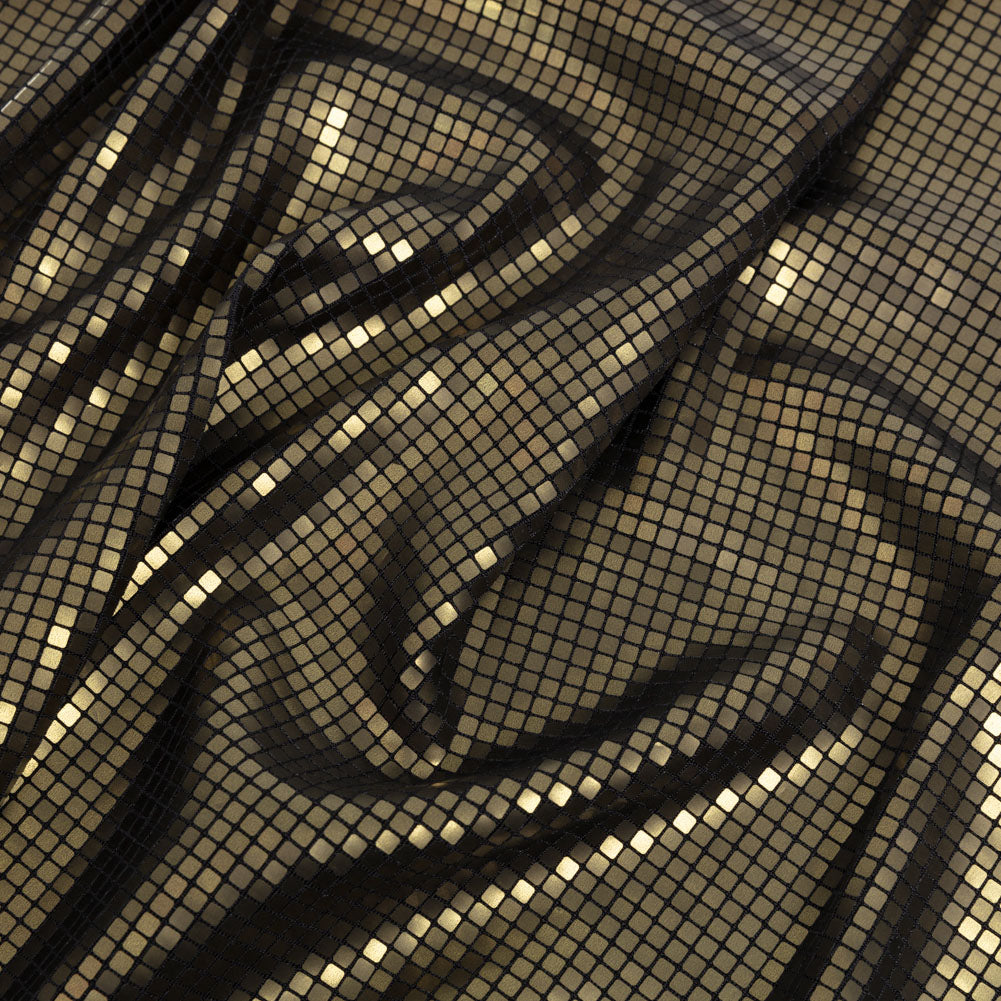 Squares Foiled Stretch Polyester Knit - Olive and Metallic Black - Heidi Collection - Joann Fabrics