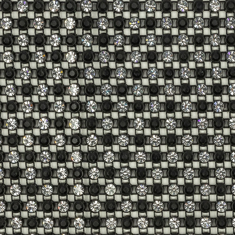Vintage Crystal and Jet 24-Row Rhinestone Mesh Trim - 4.5
