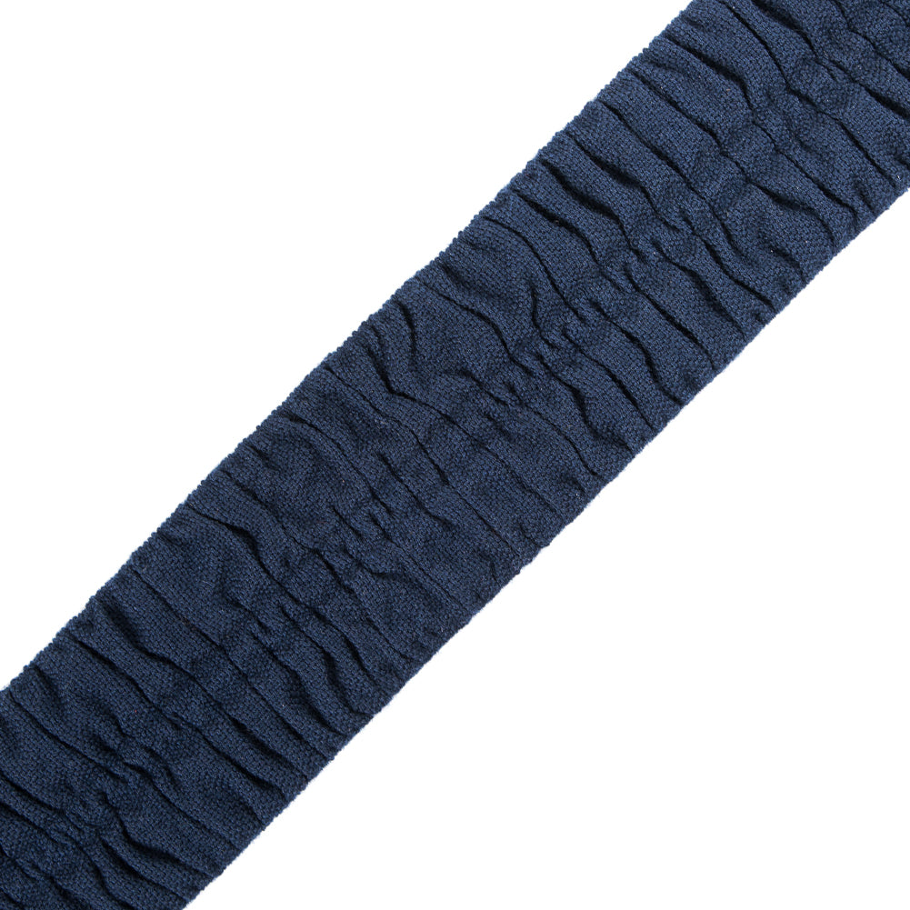 Italian Navy Ruched Stretch Wool Trimming - 2.375