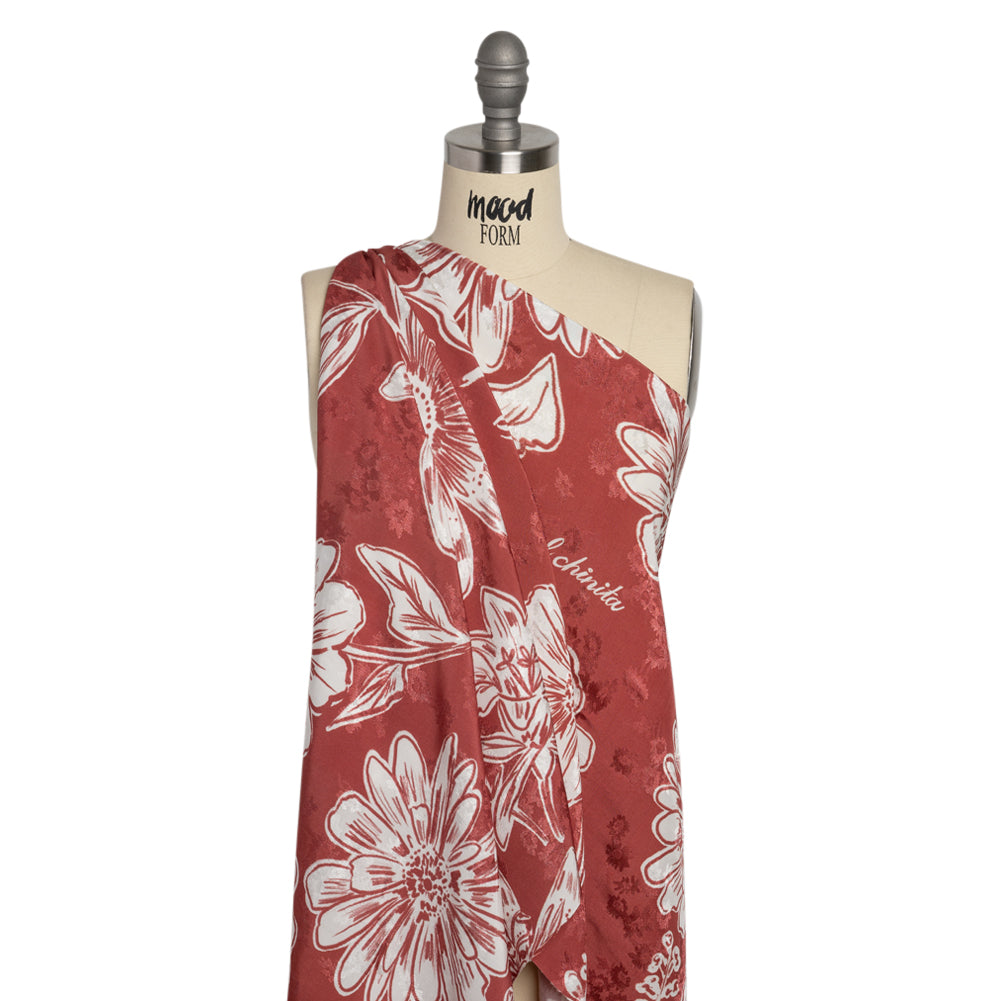 Floral Viscose Jacquard Print - Red and White Floral - Mood Exclusive Botany and Biology - Joann Fabrics