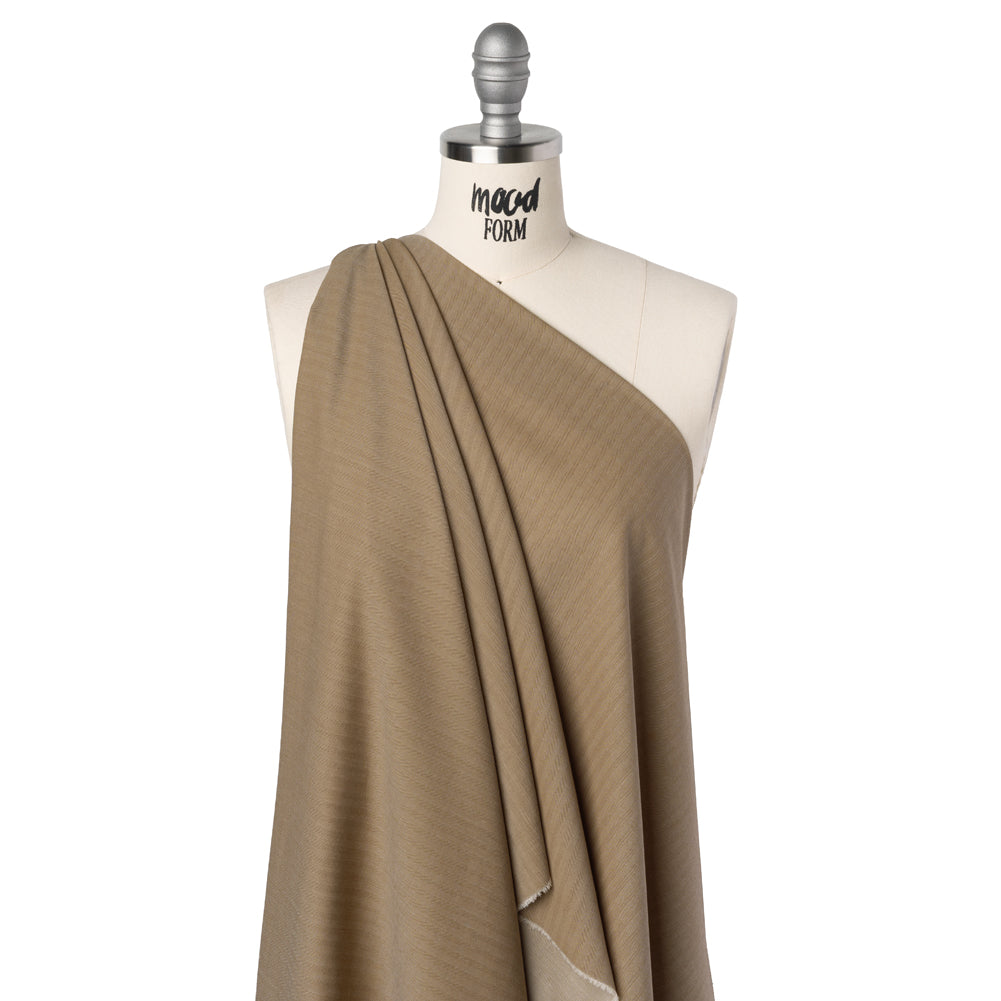 Wool and Cotton Herringbone Twill Suiting Made in Italy - Tan Stripes - Deadstock - Joann Fabrics