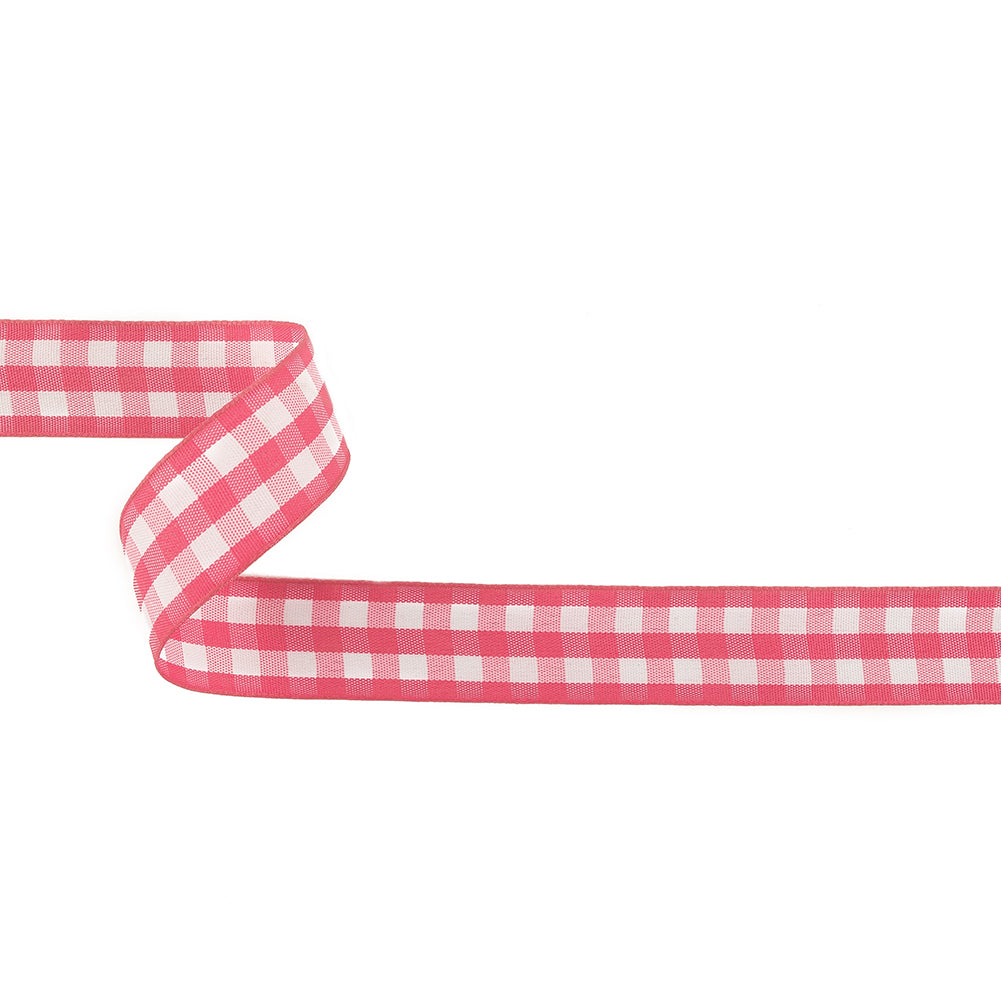 Fuchsia and Bright White Gingham Woven Ribbon - 1