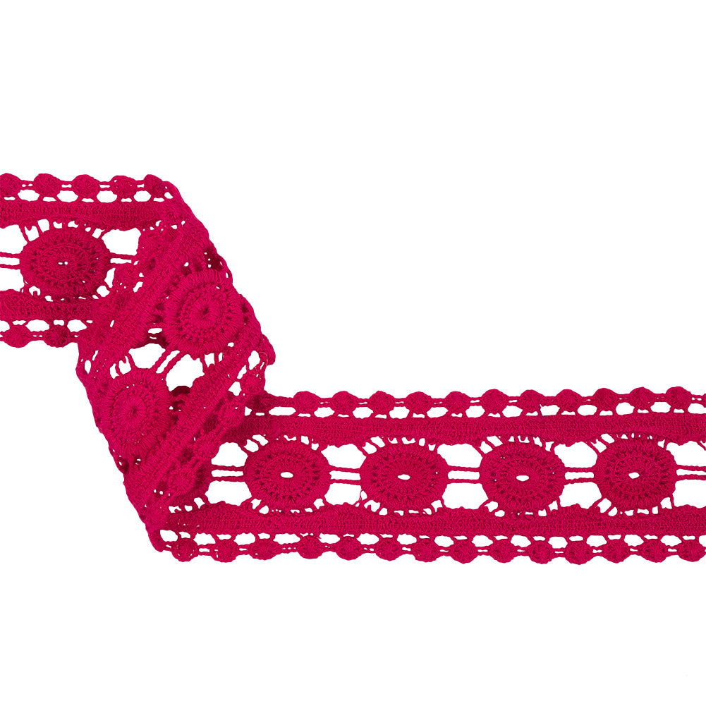 Magenta Circles Cotton Blend Crochet Lace Trim - 2