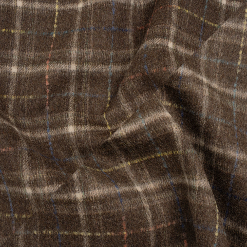 Brushed Wool Double Cloth Coating - Brown, Cream and Blue Plaid - Deadstock - Joann Fabrics