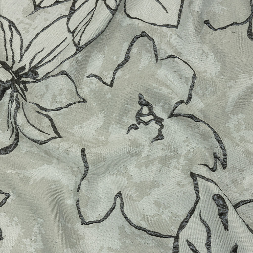 Metallic Gunmetal and Light Gray Mottled Floral Outlines Luxury Brocade - Joann Fabrics