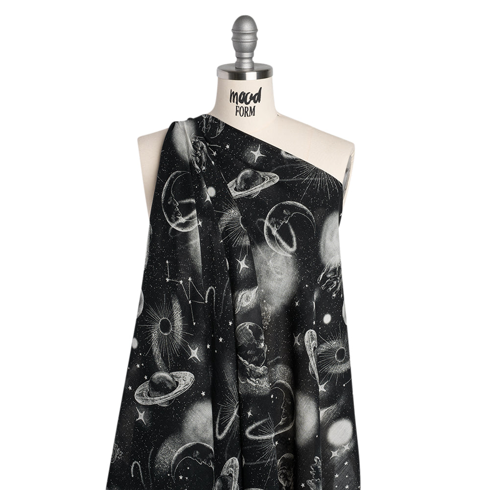 Crinkled Cotton Gauzy Woven - Black and White Sketches in Space - Mood Exclusive Heavenly Horoscope Print - Joann Fabrics