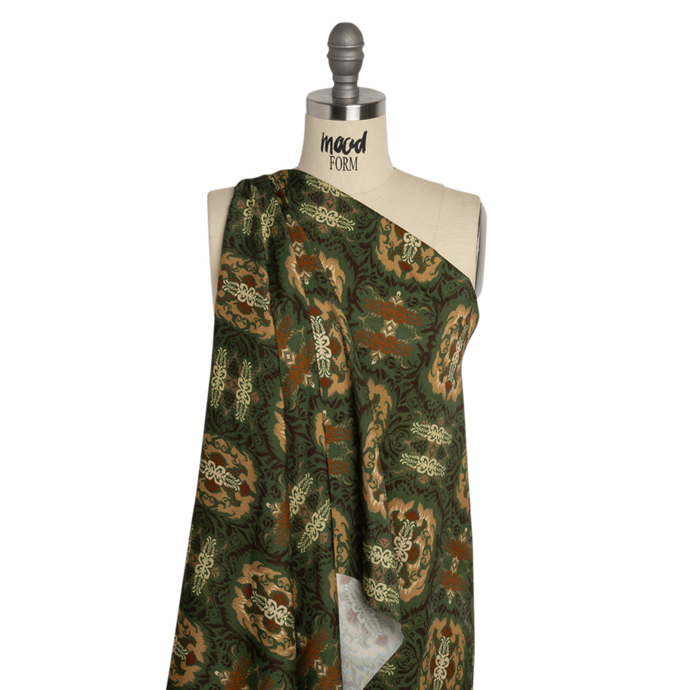 Viscose Twill Print - Green and Tan Leafy Ikat Medallions - Mood Exclusive Acacia Arena - Joann Fabrics