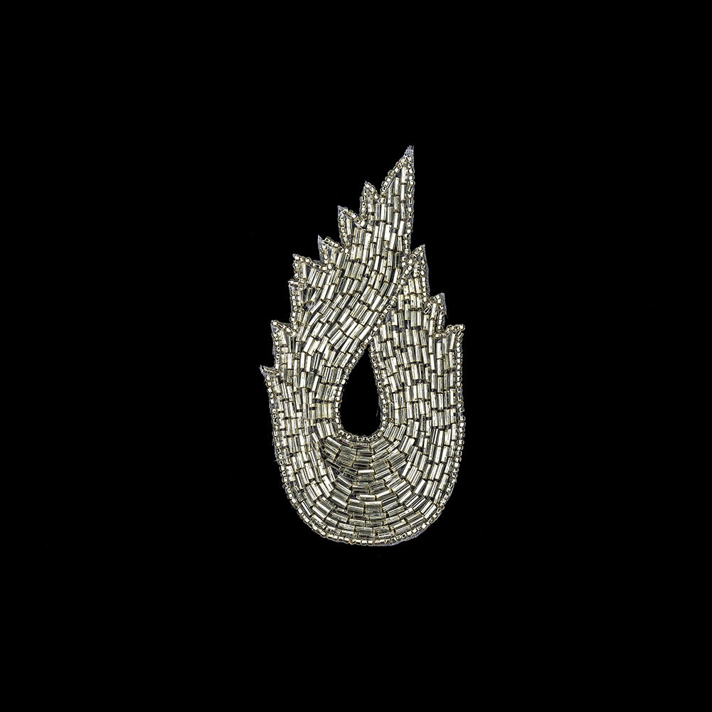 Vintage Silver-lined Bugle Beaded Abstract Applique - 4.625