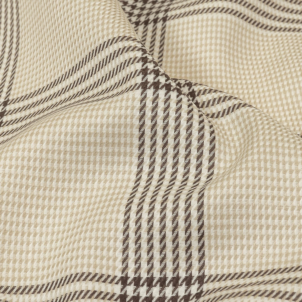 Beige, Brown and White Glen Plaid Twill Cotton Shirting - Joann Fabrics