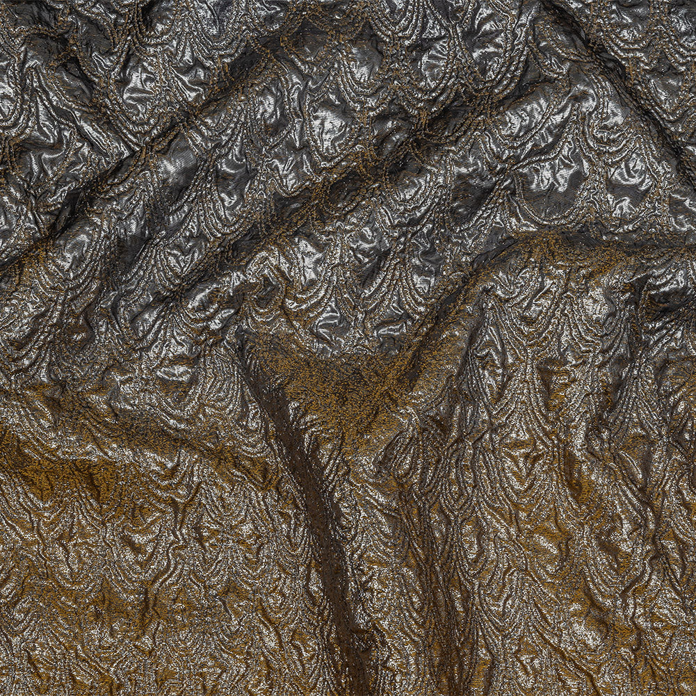 Mood Exclusive Metallic Mustard, Black and Silver Feathers Ombre Luxury Brocade Panel - Joann Fabrics