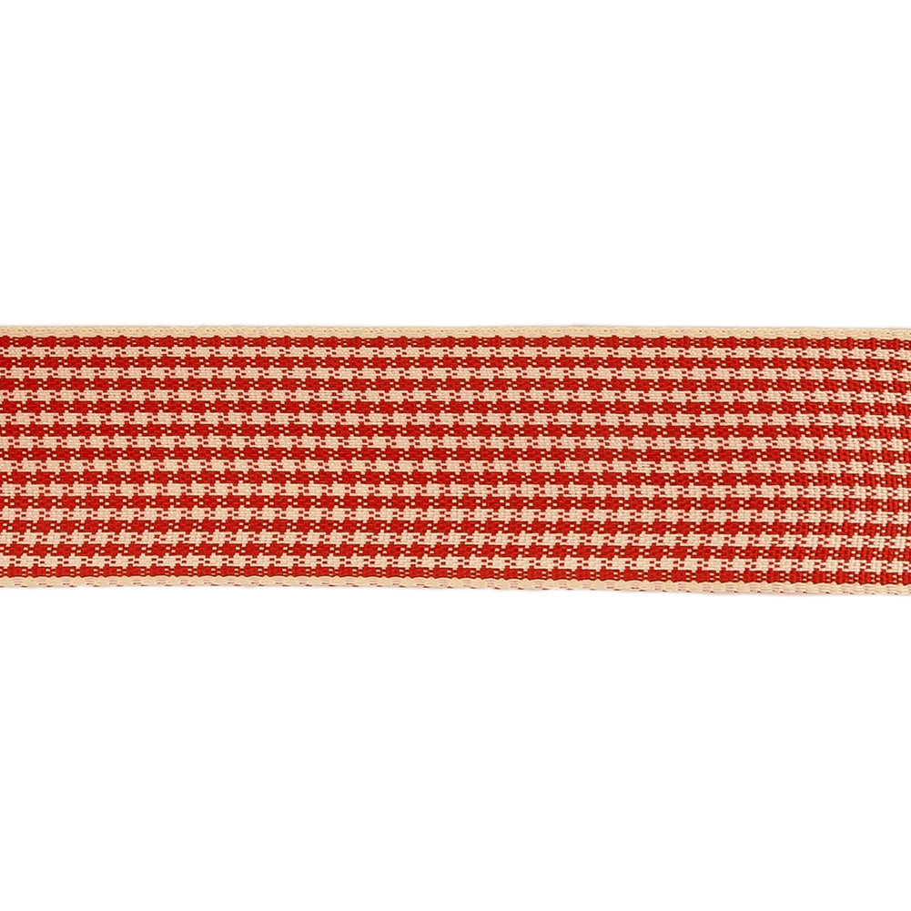 Red and Cream Houndstooth Check Woven Ribbon - 1