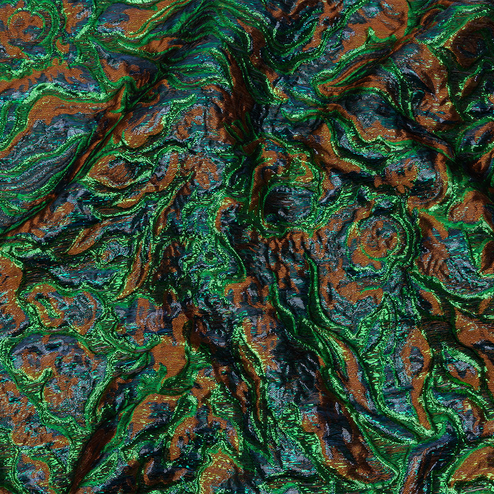 Metallic Green, Navy and Pumpkin Smoky Swirls Luxury Brocade - Joann Fabrics