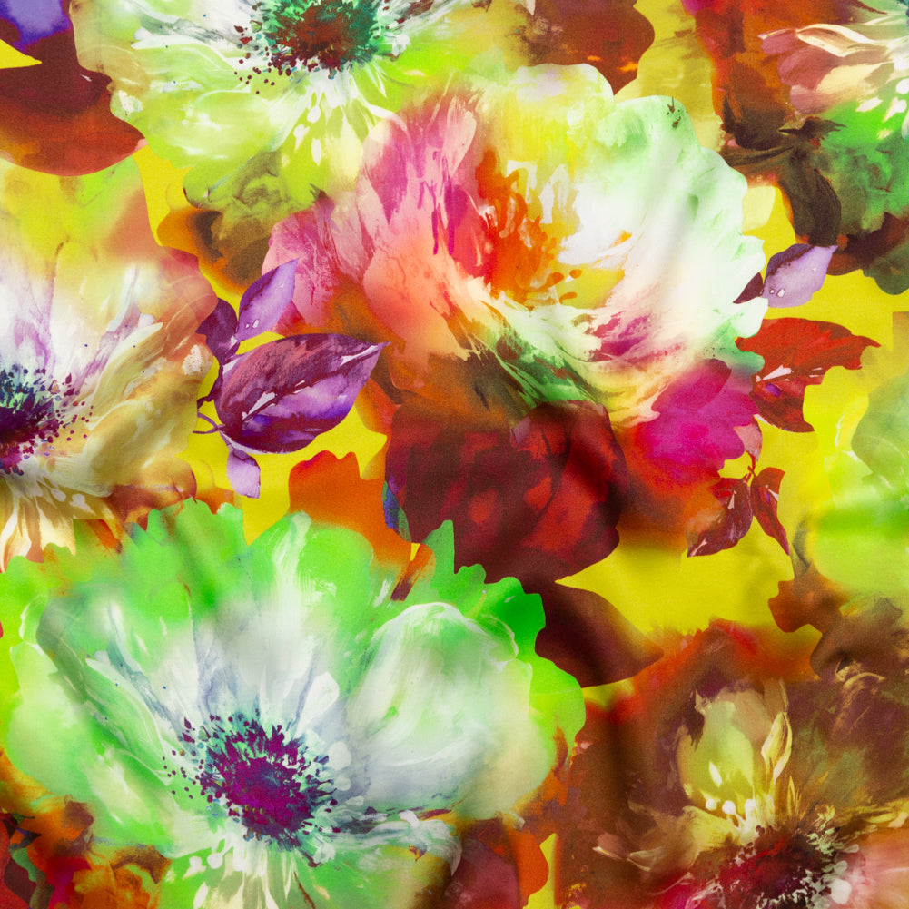 Mood Exclusive Italian Green and Orange Painterly Floral Digitally Printed Silk Charmeuse - Joann Fabrics
