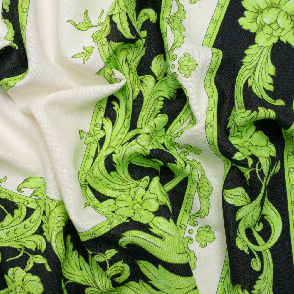 Linen and Rayon Woven Panel - Green and White Floral Frames - Mood Exclusive Luxurious Stay - Joann Fabrics