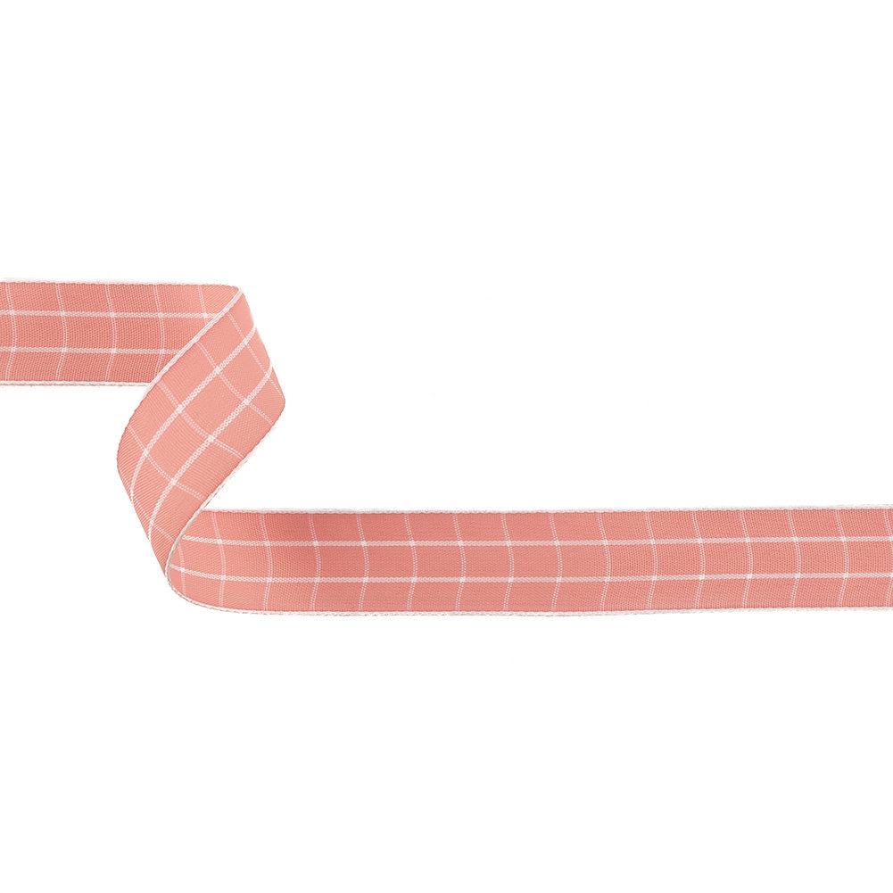 Pink Icing and White Windowpane Check Woven Ribbon - 1
