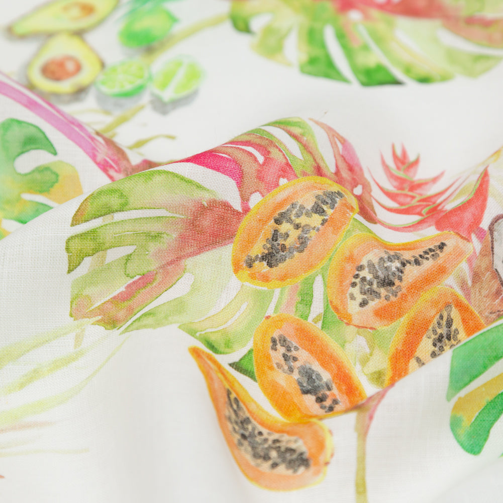 Avocado, Pineapples, Papaya and Coconuts Printed Ivory Linen Woven - Joann Fabrics