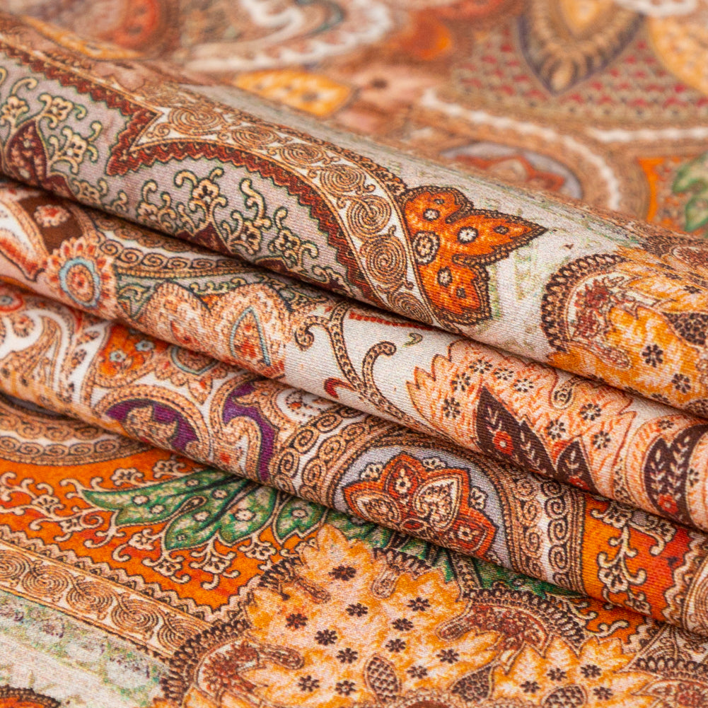Stretch Cotton Sateen - Orange Patchwork - Gemlike Assemblage Print - Mood Exclusive Kenko Collection - Joann Fabrics