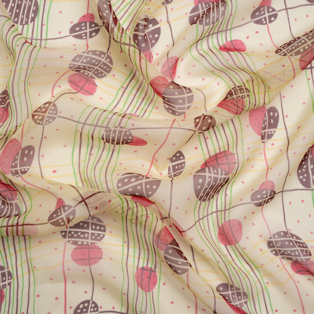 Pale Yellow, Berry Red and Brown Baked Goods Grid Silk Chiffon - Joann Fabrics