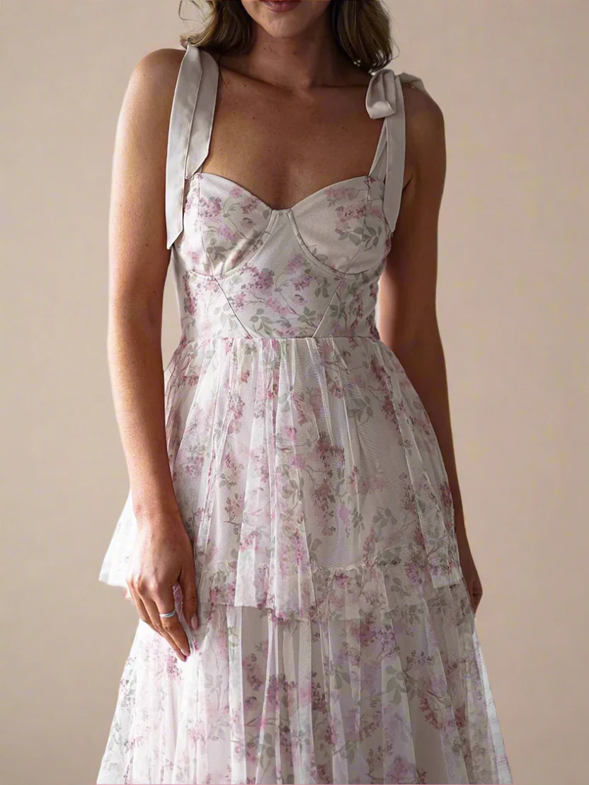 Rosalie Rose Garden Tiered Floral Tulle Maxi Dress