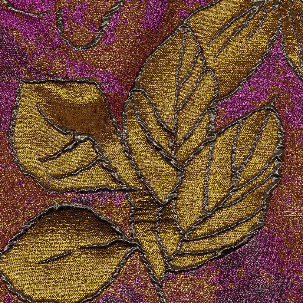 Metallic Sage, Golden Yellow and Magenta Mottled Floral Luxury Brocade - Joann Fabrics