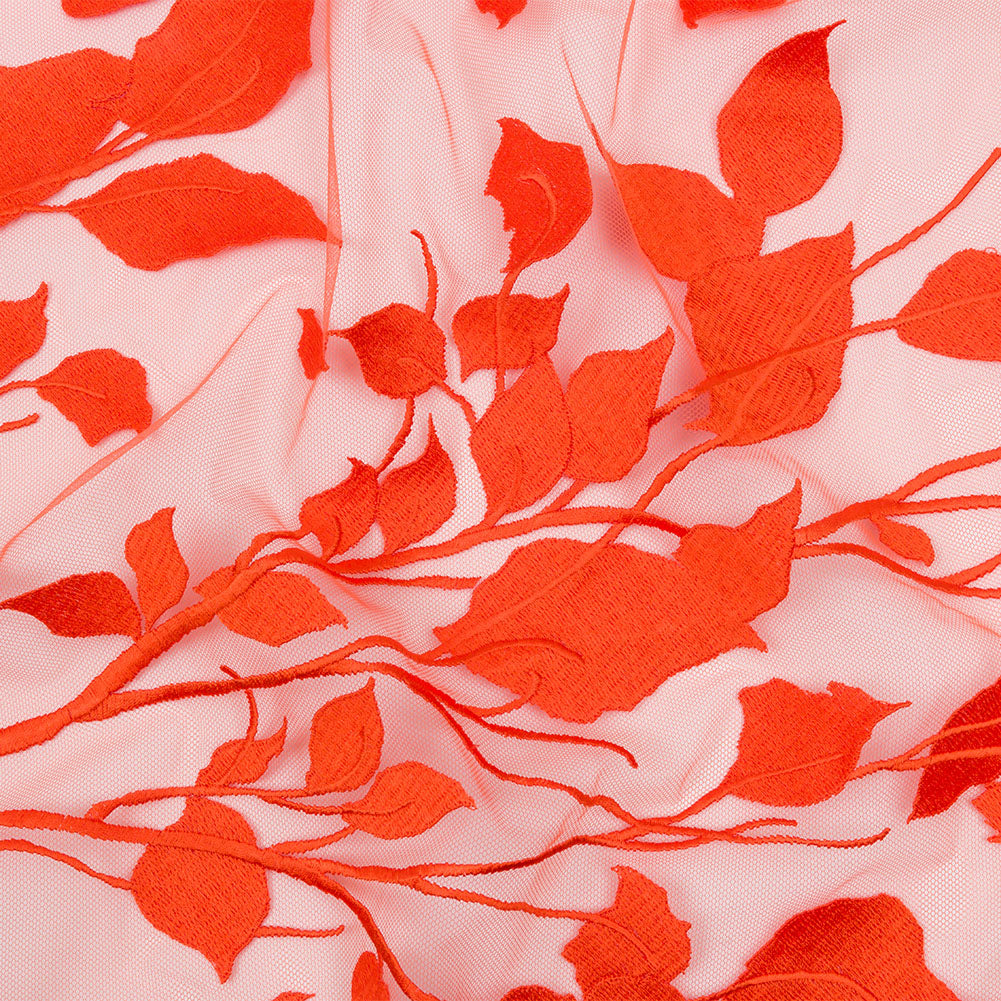 Embroidered Tulle Lace - Orange Leafy Branches - Magnolia Collection - Joann Fabrics