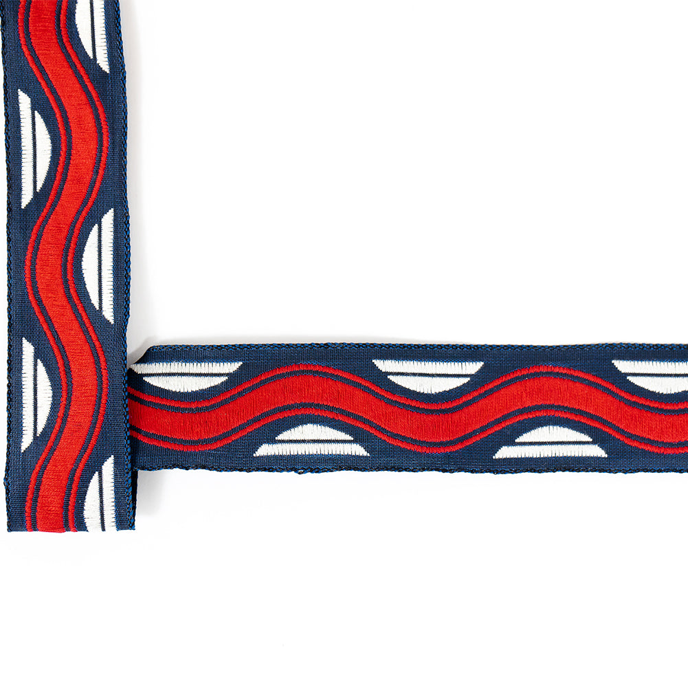 Red, Bright White and Navy Wavy Jacquard Ribbon - 1.125