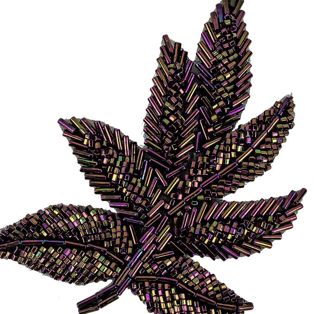 Vintage Purple Iris Beaded Leaf Applique - 4