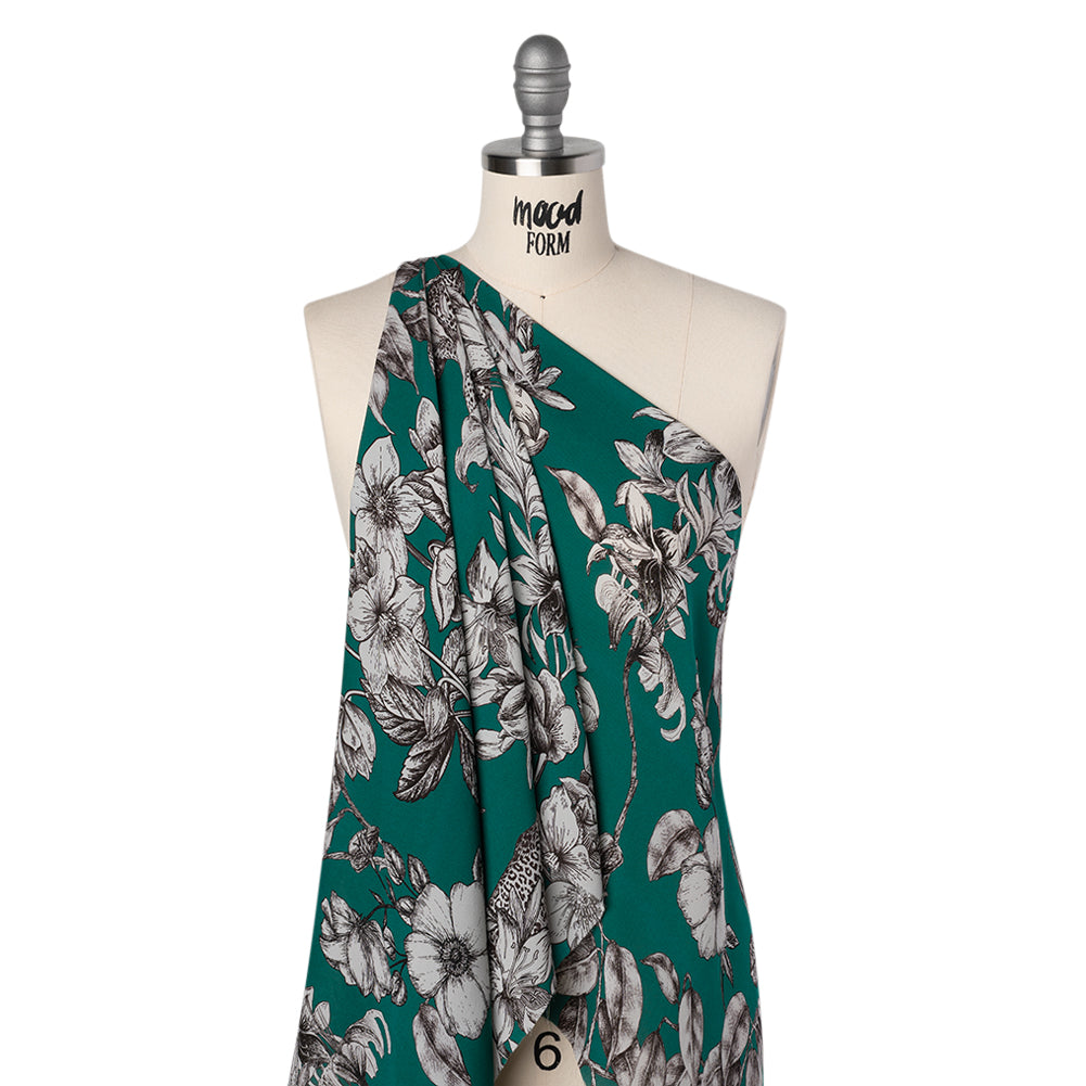 Silk Georgette Print Made in Italy - Teal, Black and White Leopards in the Lilies - Deadstock - Joann Fabrics