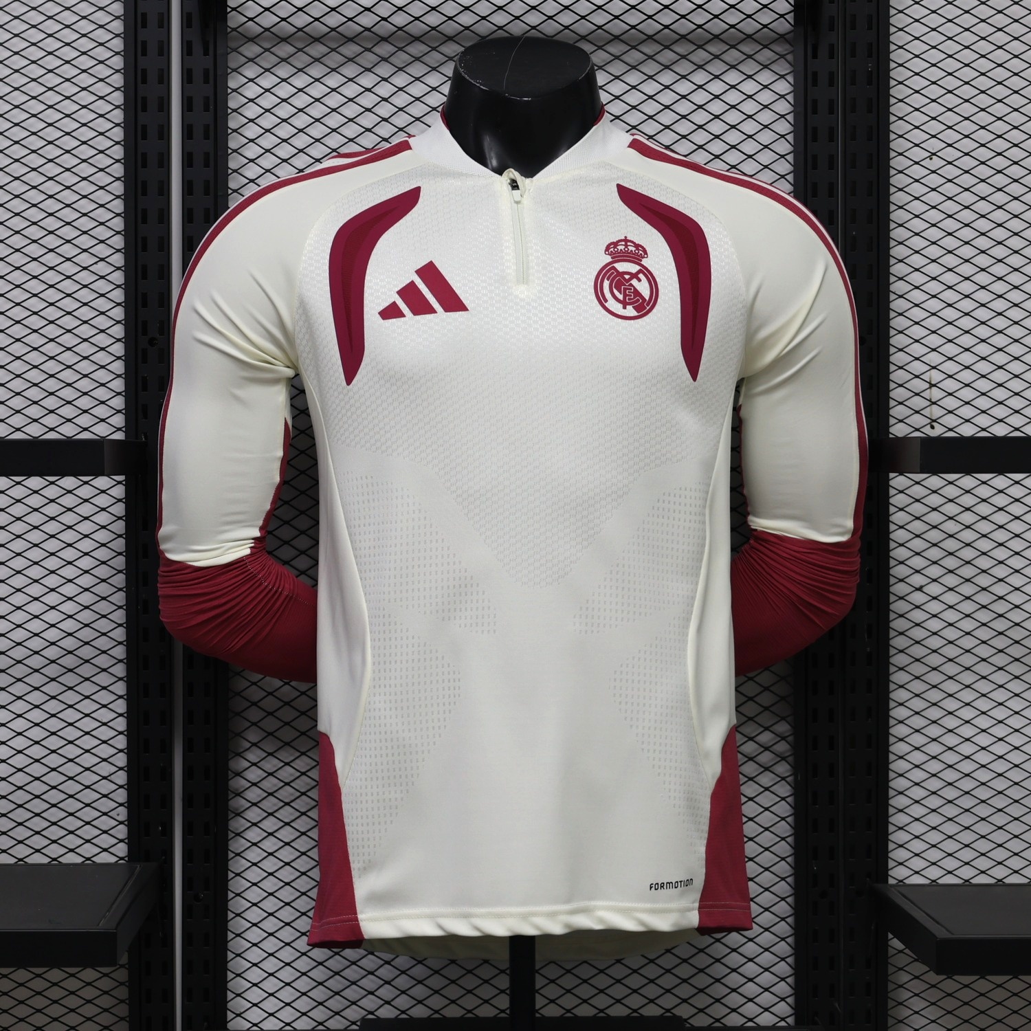 Real Madrid 26-27 Cream Red Long Sleeves Training Jersey - Player Version - UnitedFutballJersey