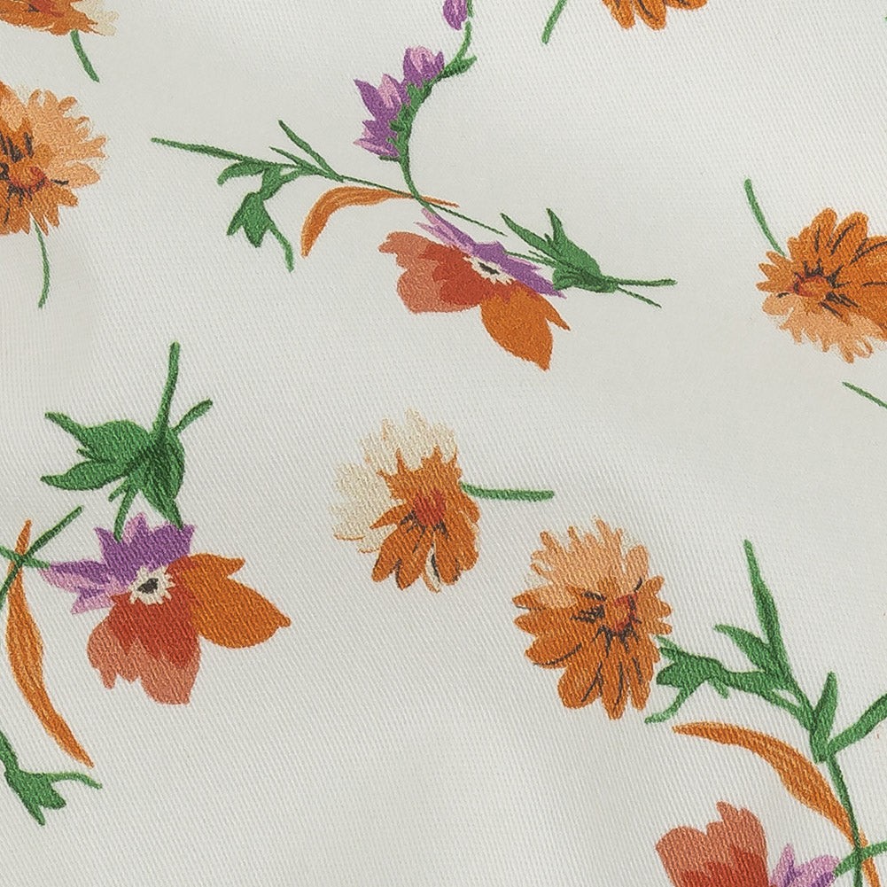 Stretch Cotton Twill Print - White and Orange Floral - Mood Exclusive Incandescent Waltz - Joann Fabrics