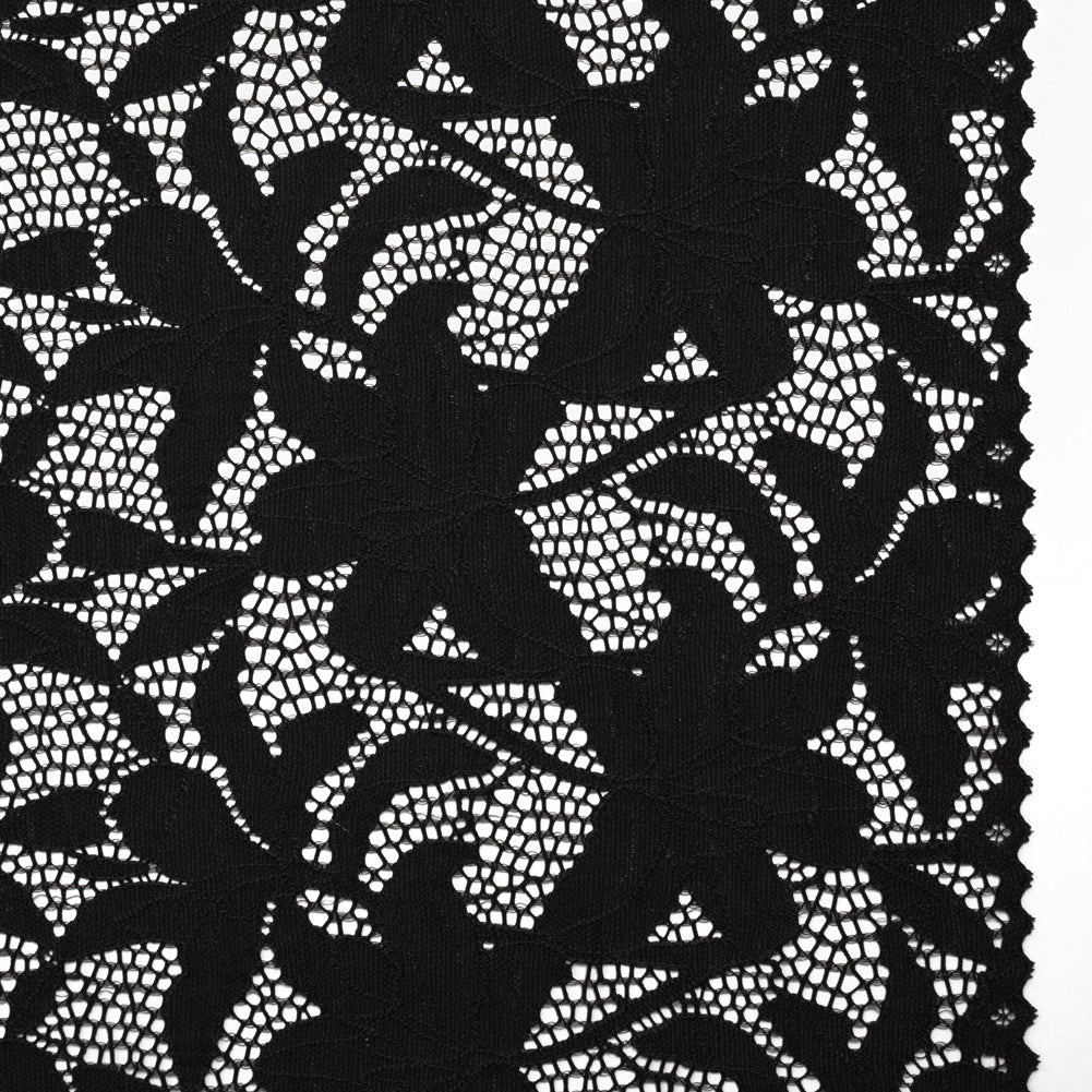 Recycled Stretch Raschel Lace with Finished Edges - Black Dancing Lilies - Joann Fabrics