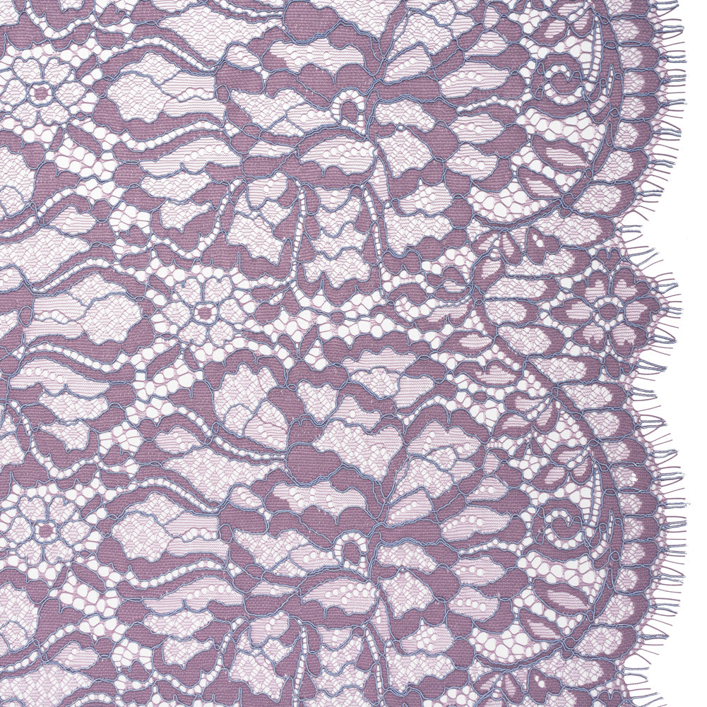 Corded Raschel Lace Panel with Finished Edges - Lavender and Sky Blue All-Over Flowers and Leaves - Joann Fabrics