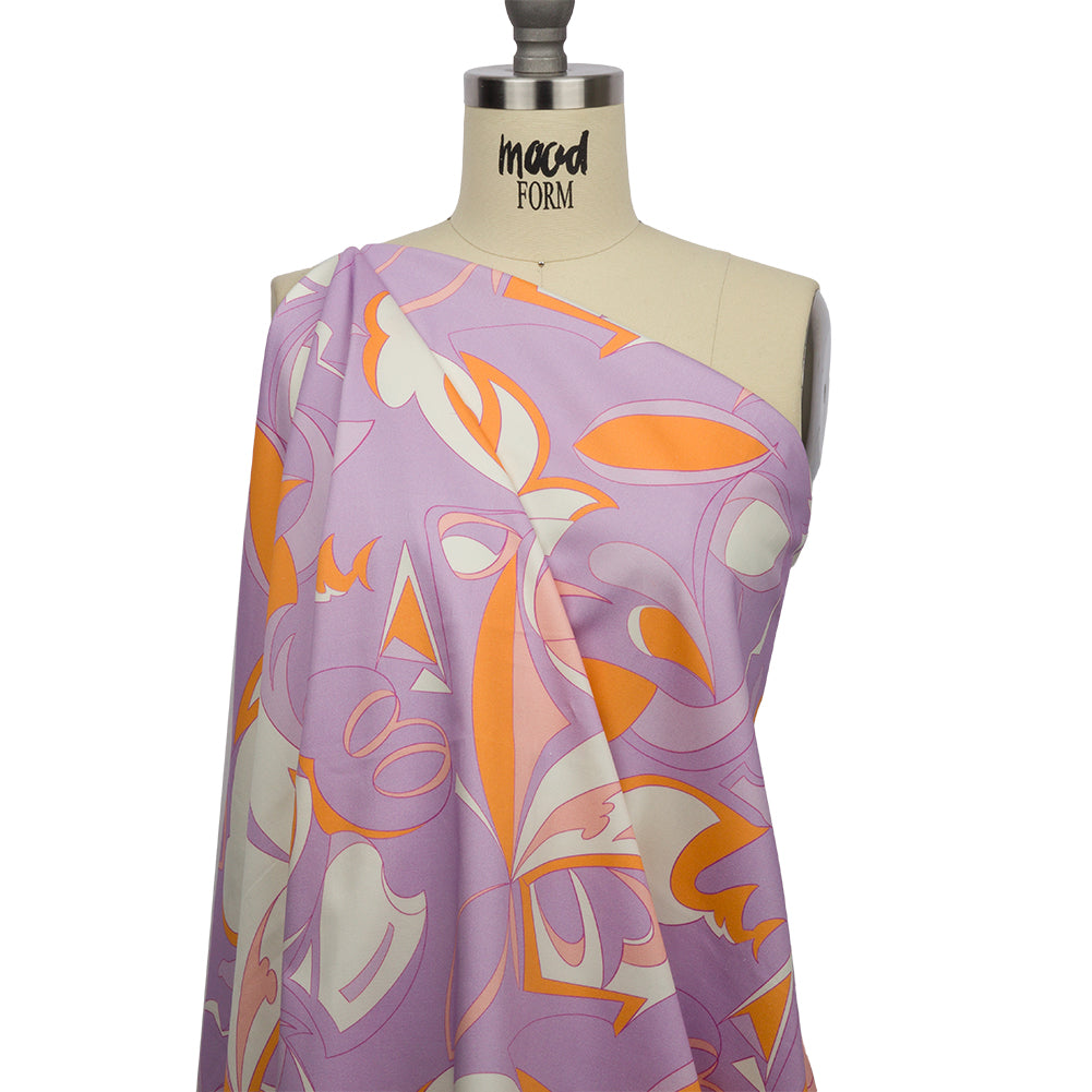 Stretch Cotton Sateen - Lilac and Orange Abstract - Lost at Last Print - Mood Exclusive Groove Collection - Joann Fabrics