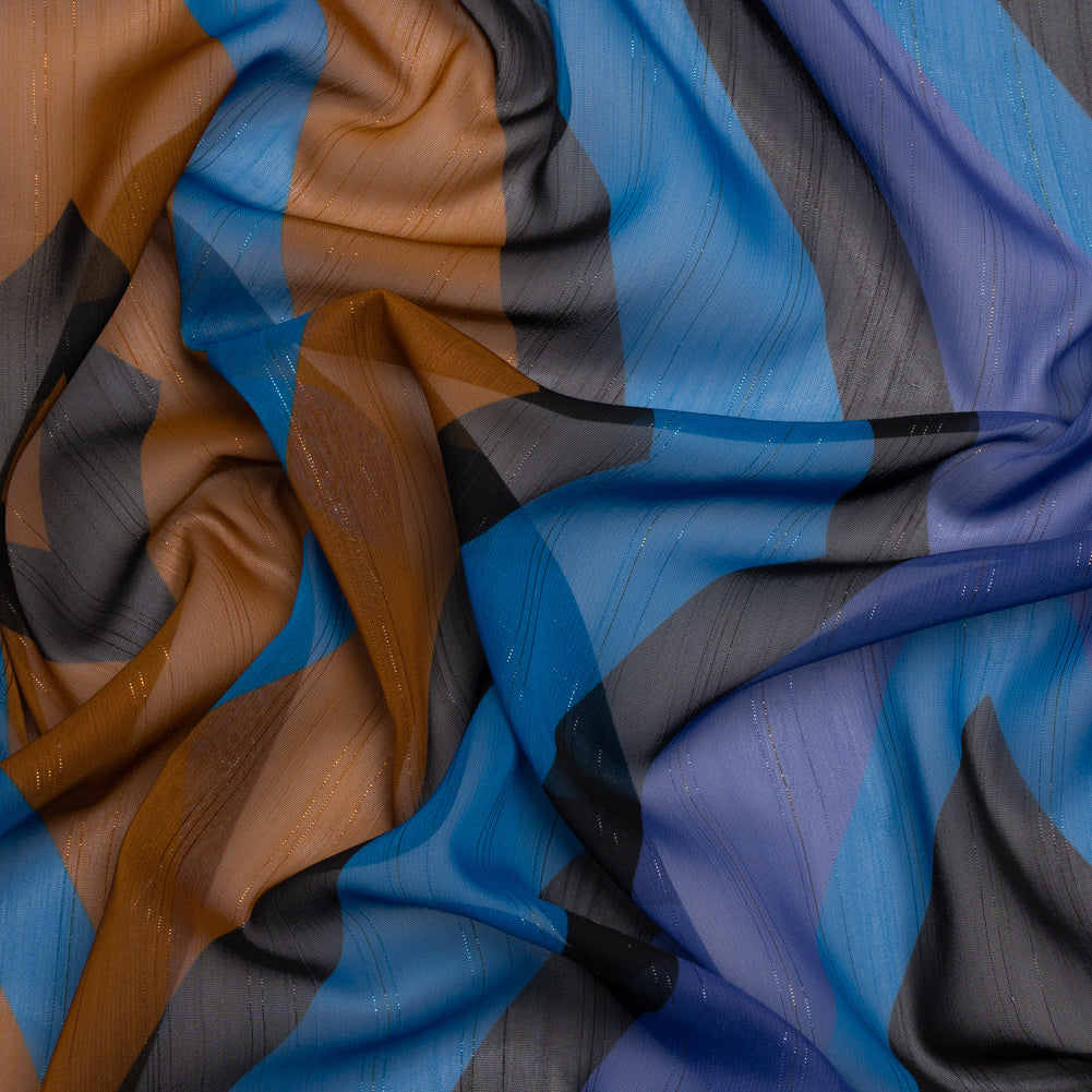 Polyester Chiffon Print with Metallic Pinstripes - Purple, Brown and Blue Diamonds - Mood Exclusive Purely Prismatic - Joann Fabrics