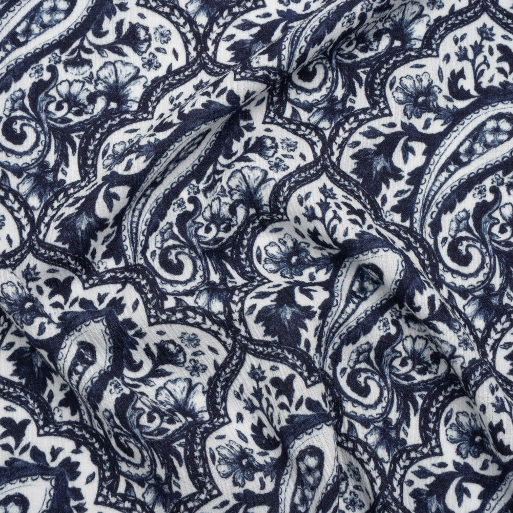 Slubbed Gauzy Cotton Woven - Navy Blue and White Paisley - Mood Exclusive Mediterranean Medley Print - Joann Fabrics