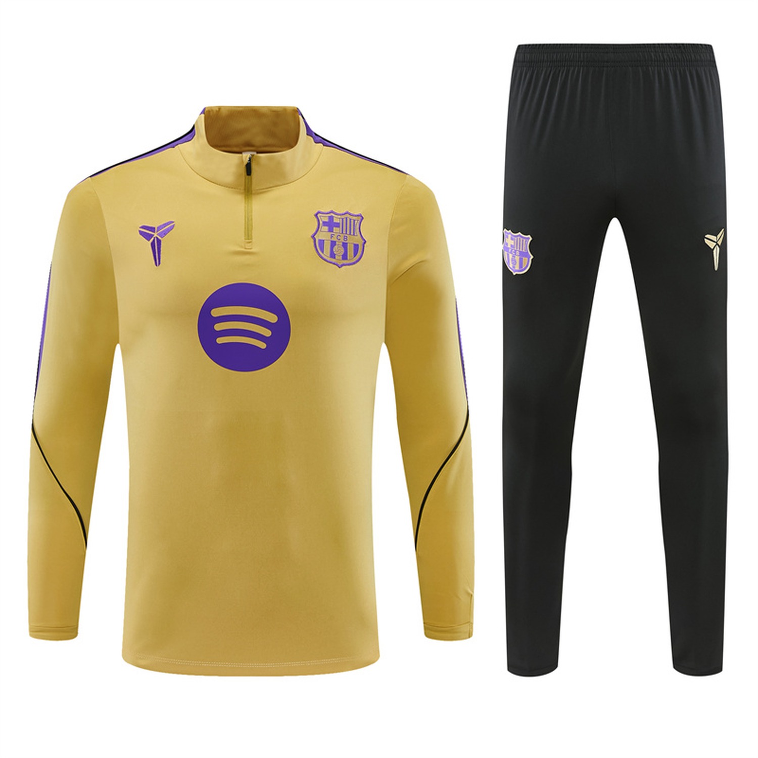 Barcelona 26-27 Kids Long Sleeve Training Set - Gold Top & Black Pants - UnitedFutballJersey