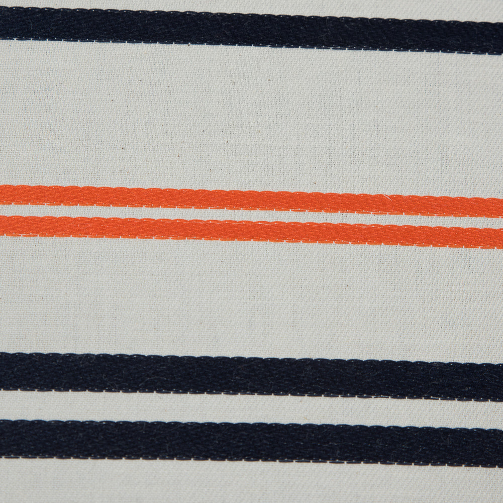 Pale Beige Cotton Twill with Orange and Navy Embroidered Stripes - Joann Fabrics