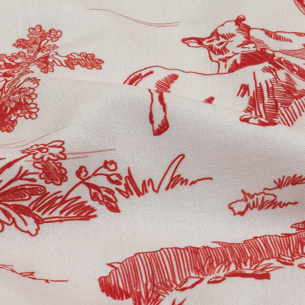 Cherry Tomato and White Classic Toile de Jouy Viscose Batiste - Joann Fabrics